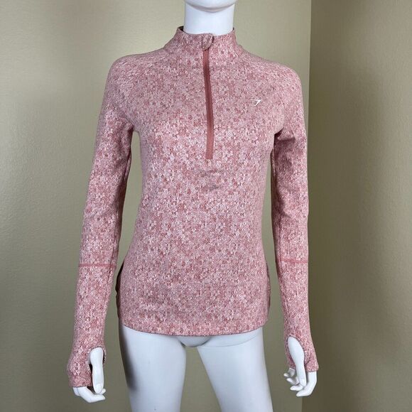 Gymshark Women's Size S Pink Fleur Texture 1/2 Zip Pullover Sweater Athletic Gym - Picture 4 of 16